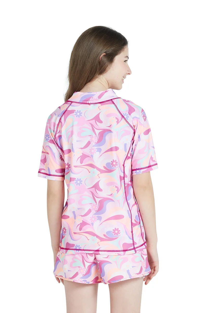 COEGA SUNWEAR COEGA  Girls Youth Rashguard Short Sleeve - Purple Groovy Splashes